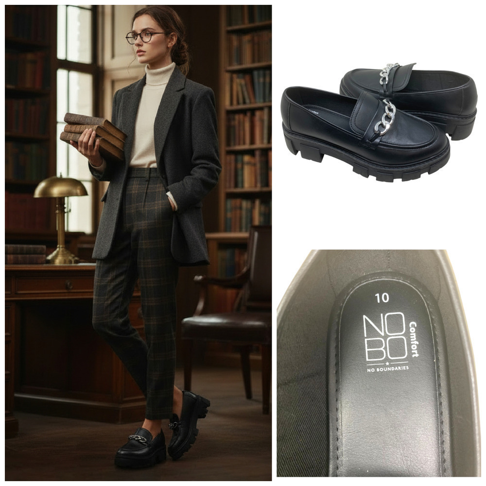 NEW No Boundaries NOBO Women's Sz 10 Chunky Black Chain Loafers Dark Academia